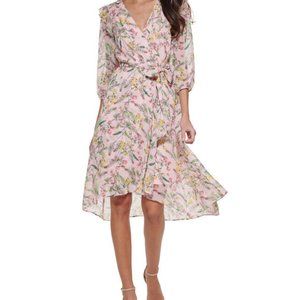 Tommy Hilfinger Printed Balloon-Sleeve Faux Wrap Dress:  Size Small